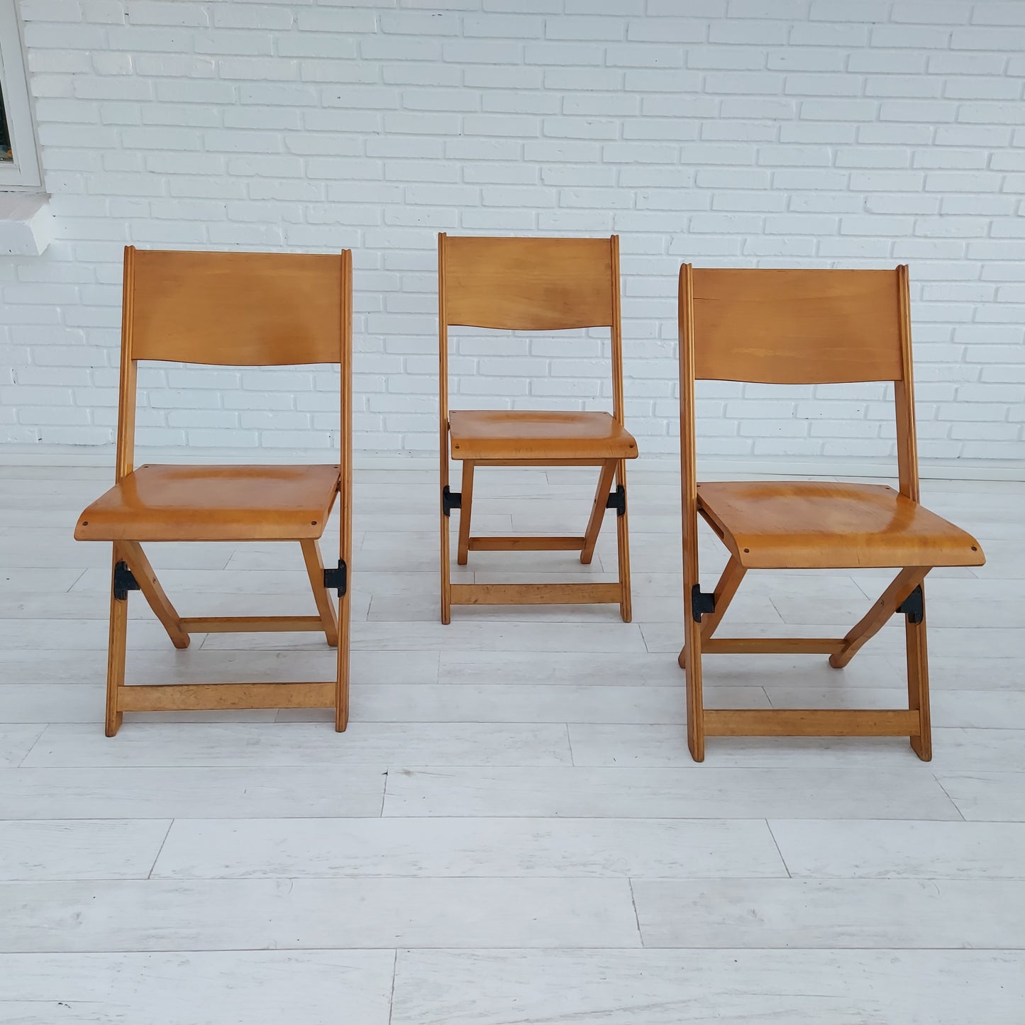 60s, Danish design, set of 3 pcs conference folding chairs, plywood.