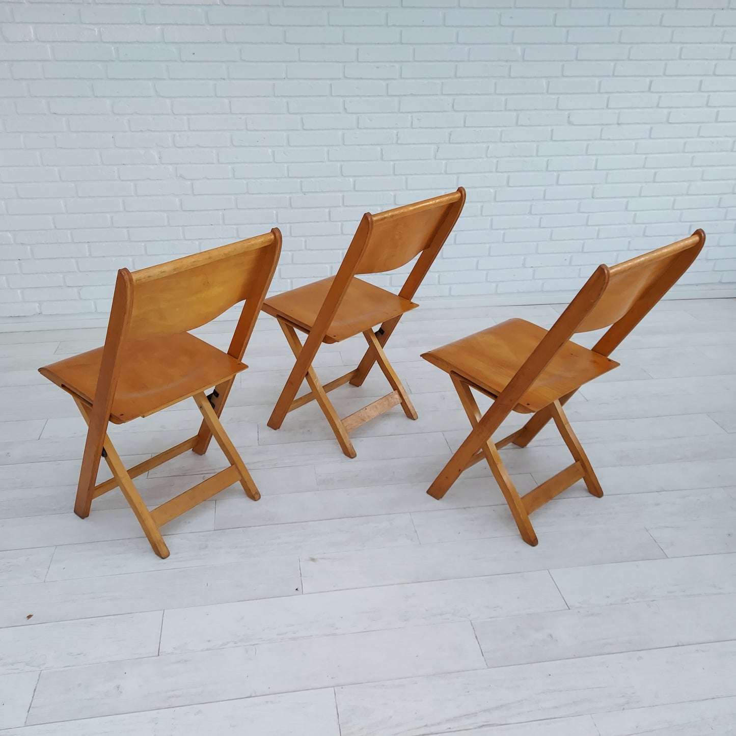 60s, Danish design, set of 3 pcs conference folding chairs, plywood.