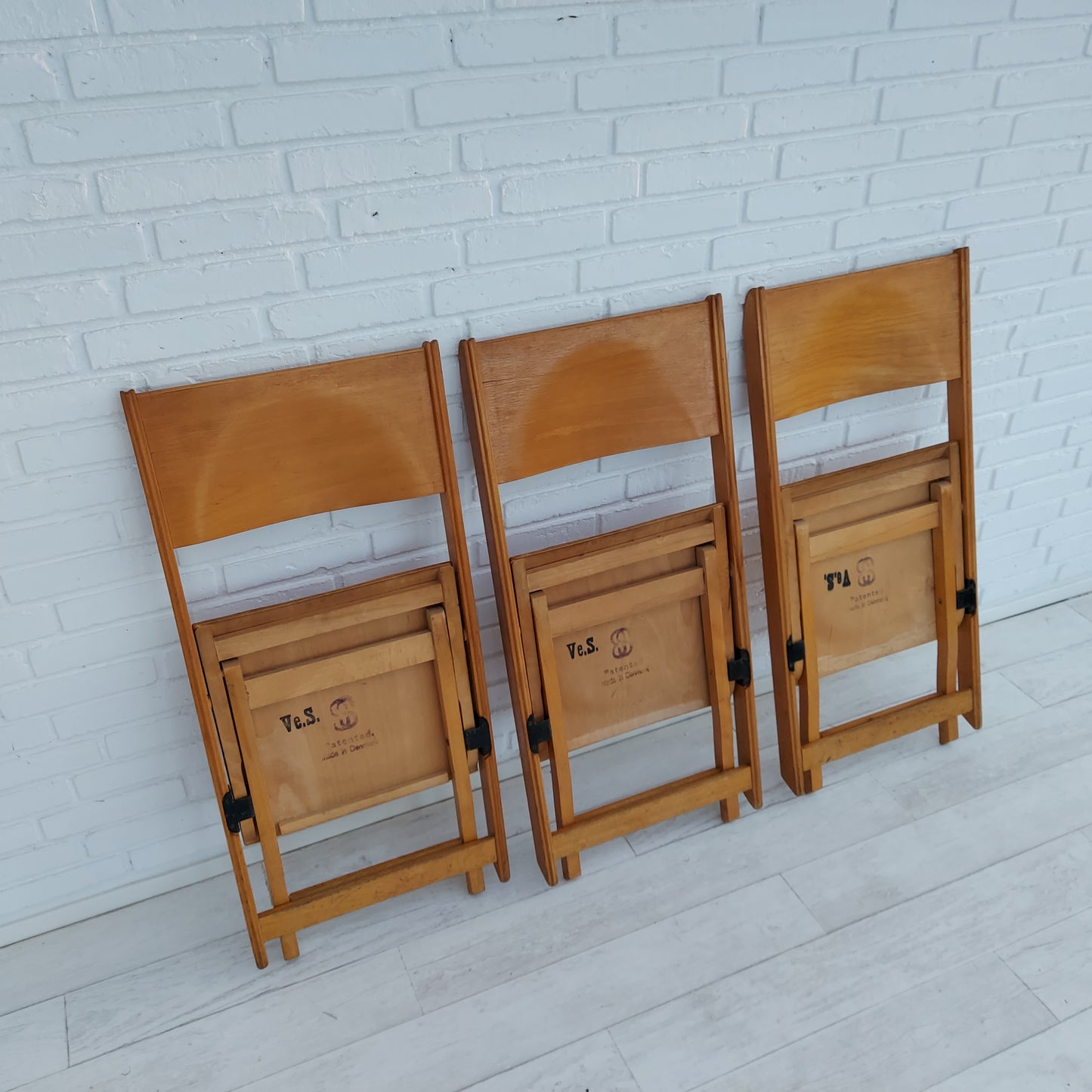 60s, Danish design, set of 3 pcs conference folding chairs, plywood.