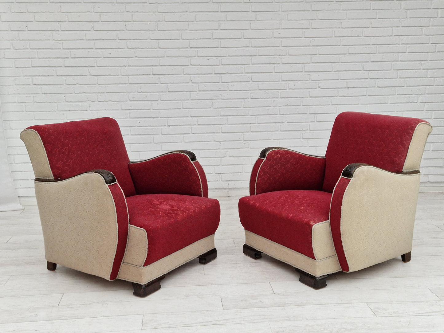 1950s, Scandinavian art deco, pair of two chairs, original condition.