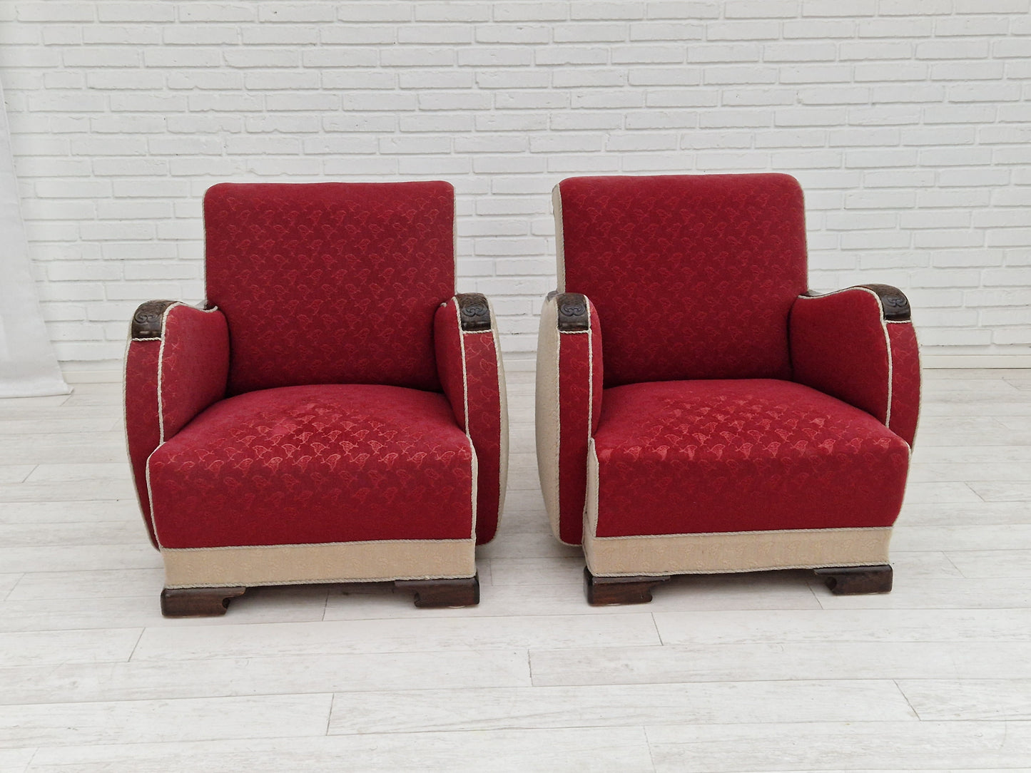 1950s, Scandinavian art deco, pair of two chairs, original condition.