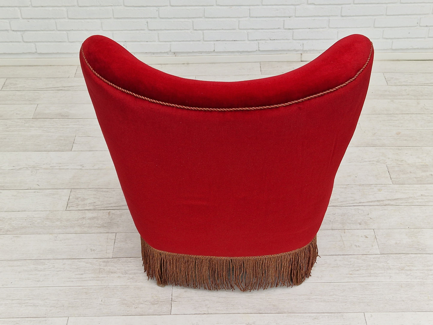 1960s, Danish vintage highback armchair in cherry-red velvet.