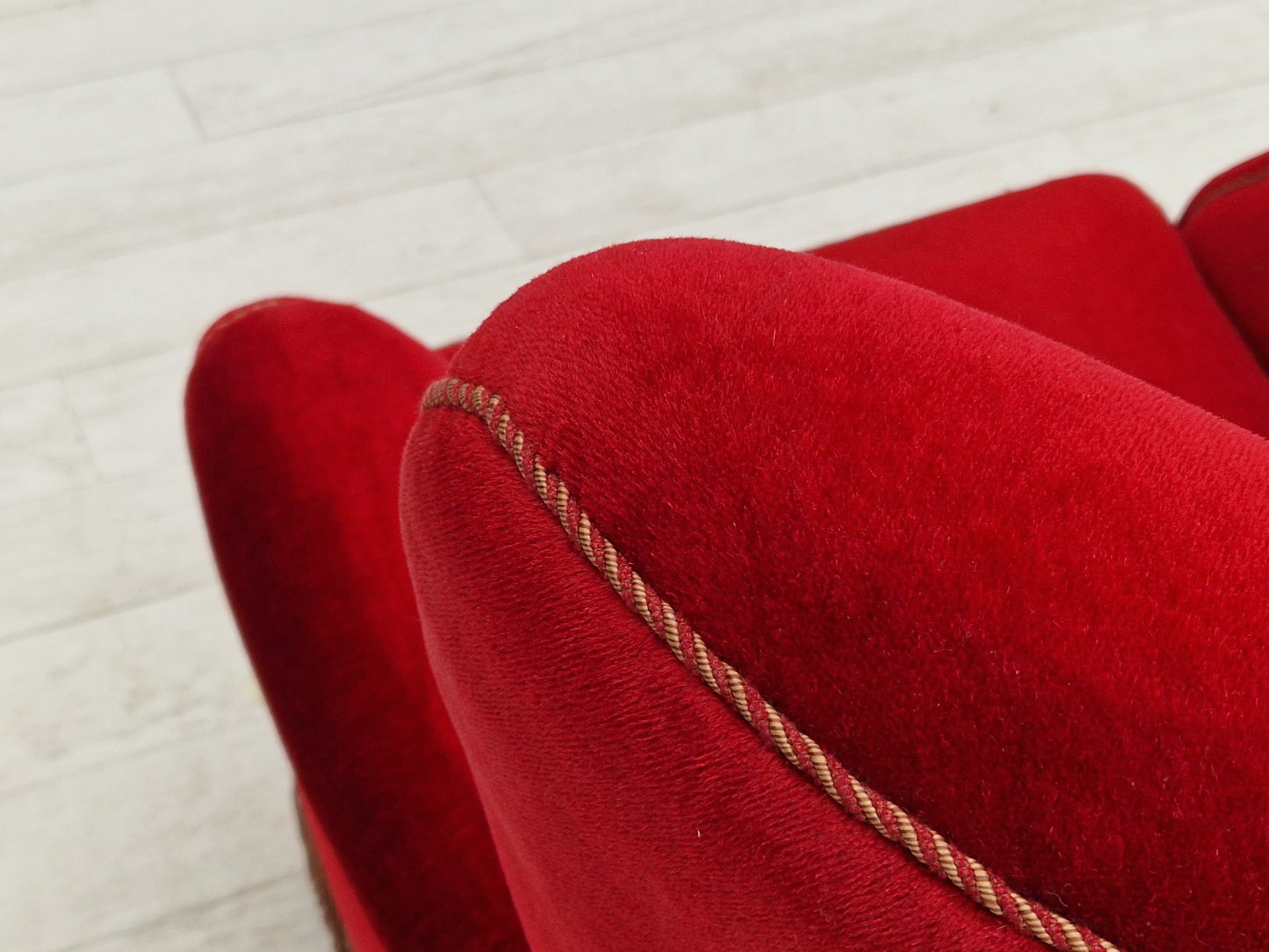 1960s, Danish vintage highback armchair in cherry-red velvet.