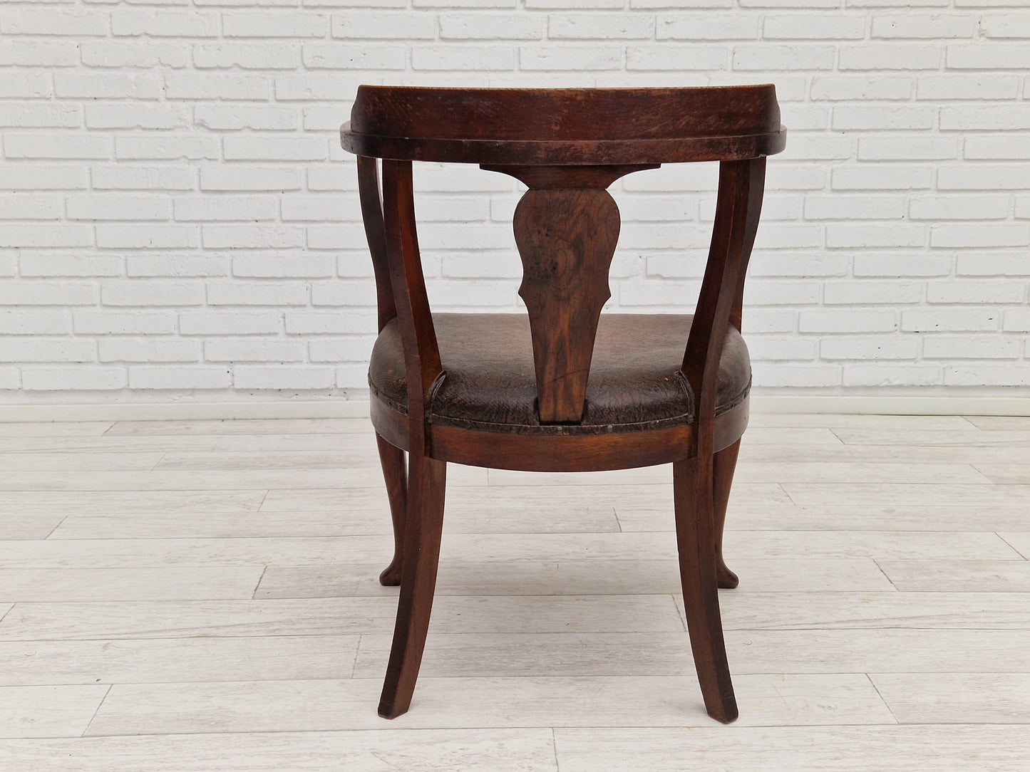 1950s, Scandinavian vintage armchair, original condition, leather, oak wood.