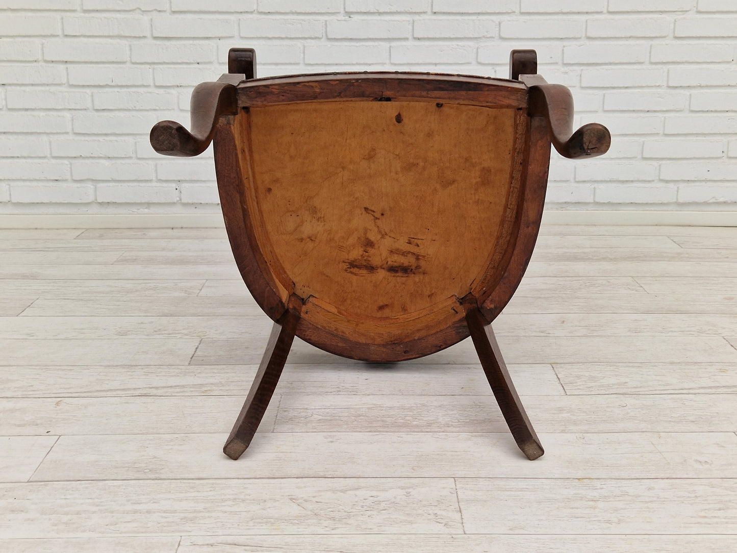 1950s, Scandinavian vintage armchair, original condition, leather, oak wood.