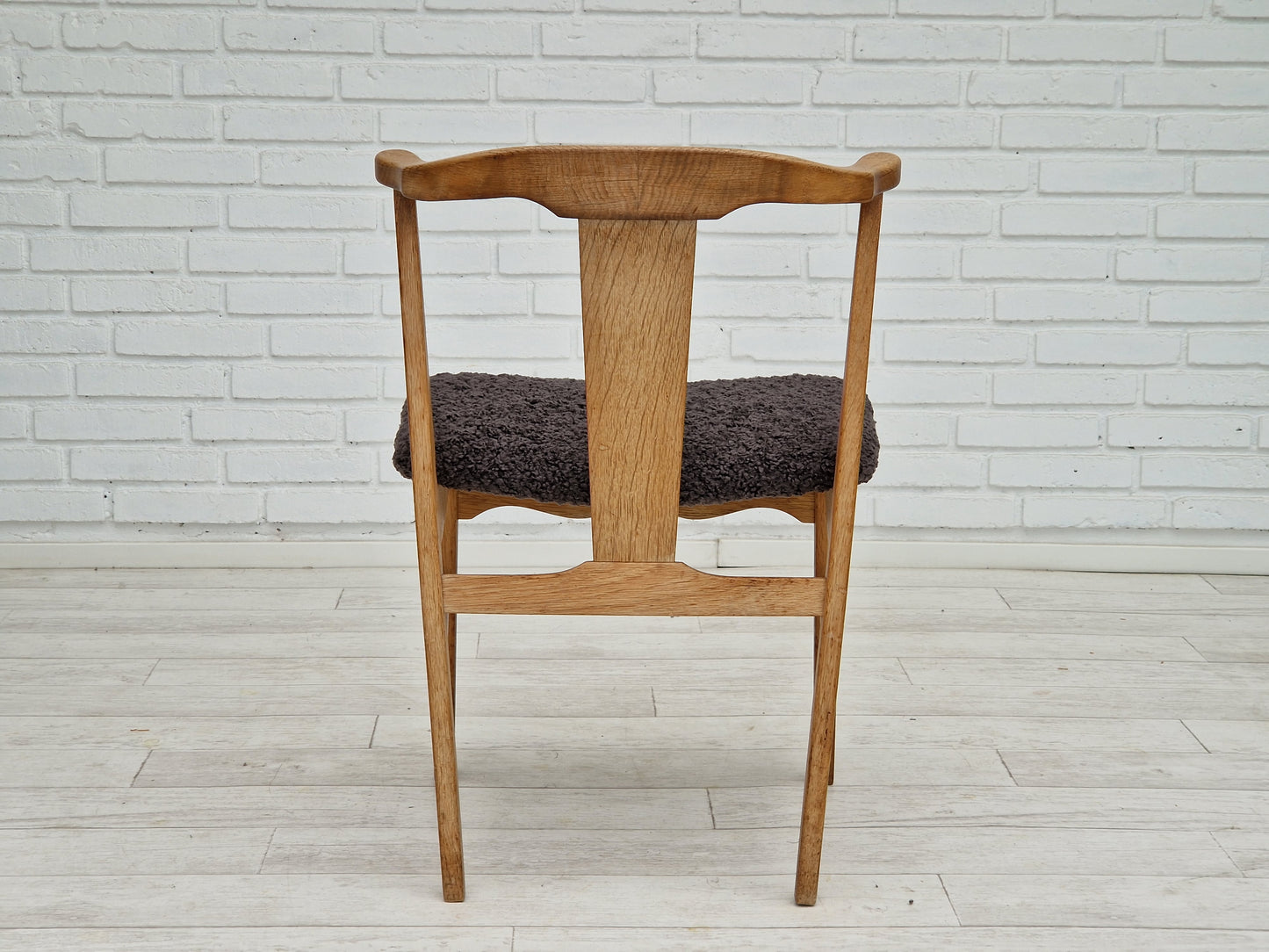 1960s, Danish design by Henning Kjærnulf, set of 4 dinning chairs, oak wood, sheepskin imitation.