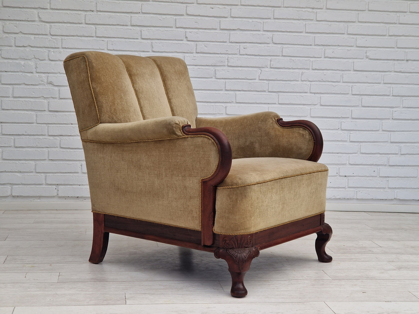 1950s, Danish design, set of armchairs, teak wood, velour, original condition.