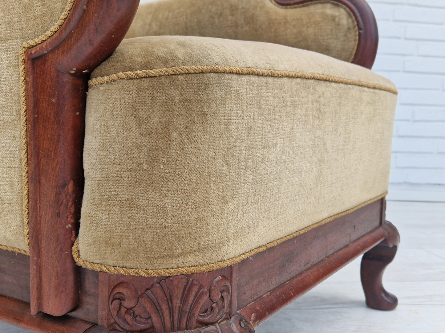 1950s, Danish design, set of armchairs, teak wood, velour, original condition.