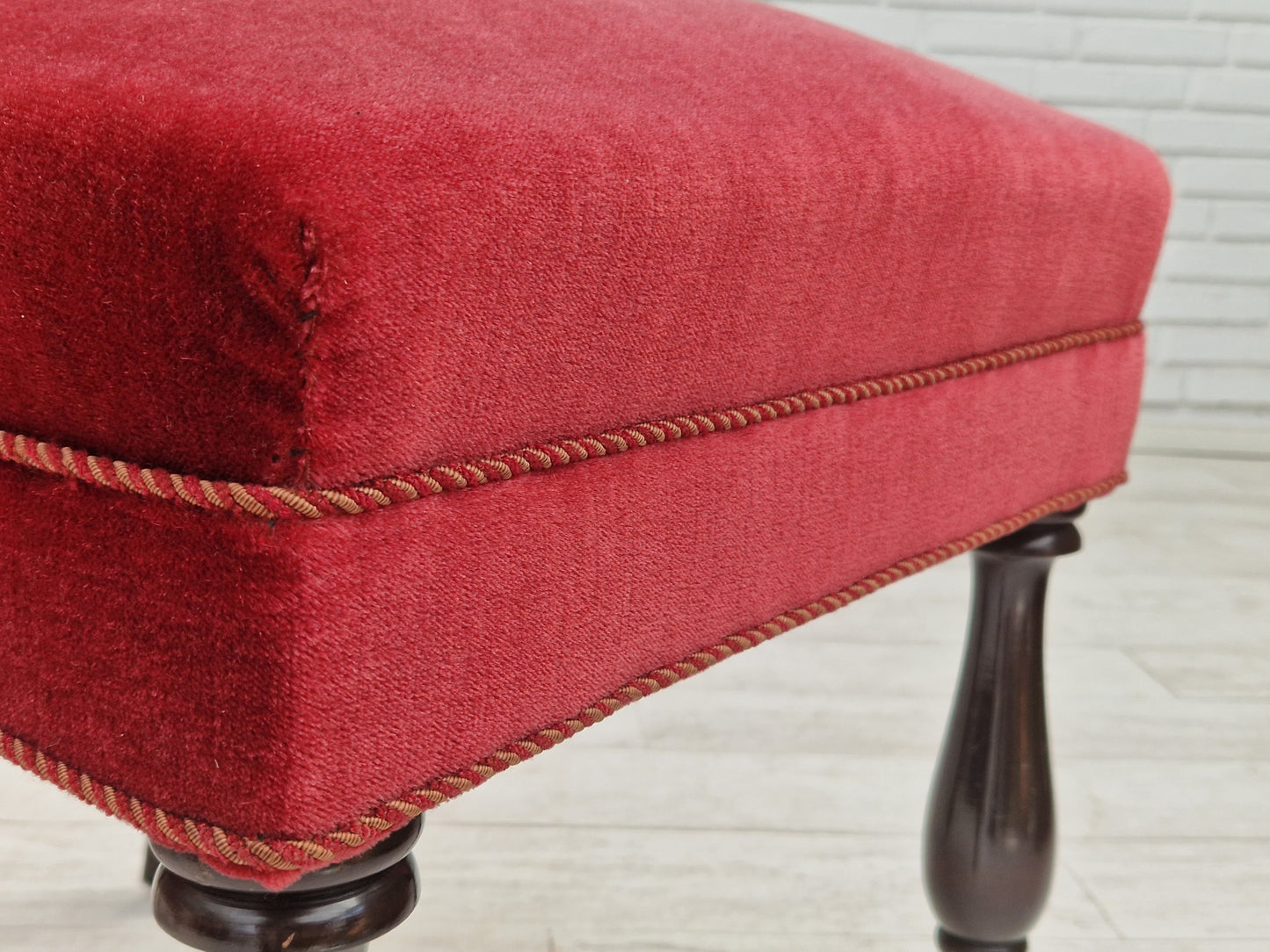 1950s, Danish design, set of 4 dinning chairs, oak wood, cherry-red velour.