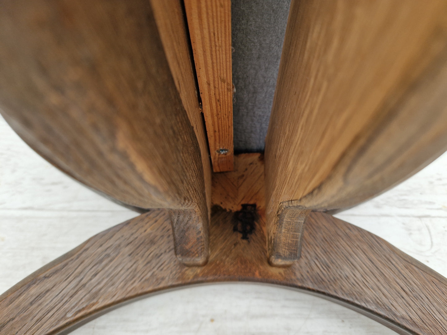 1960s, Danish design by Henning Kjærnulf, chair model "Kurul", sheepskin, dark oak.