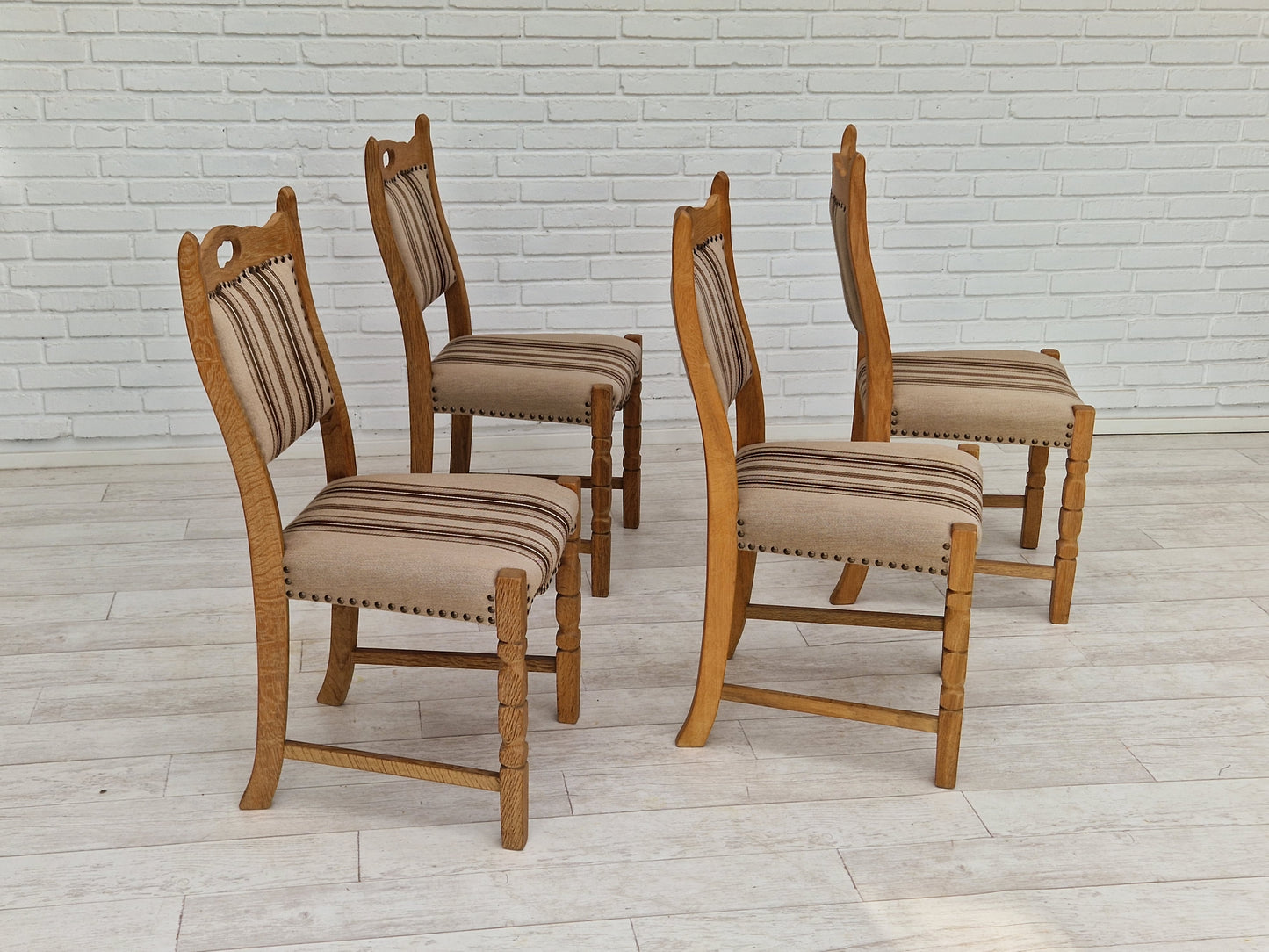 1970s, Danish design, dinning set of table and four chairs, oak wood, wool.