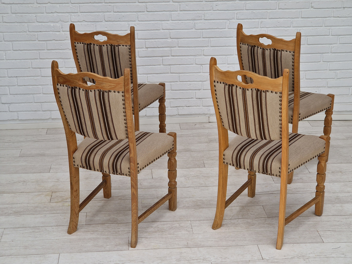 1970s, Danish design, dinning set of table and four chairs, oak wood, wool.