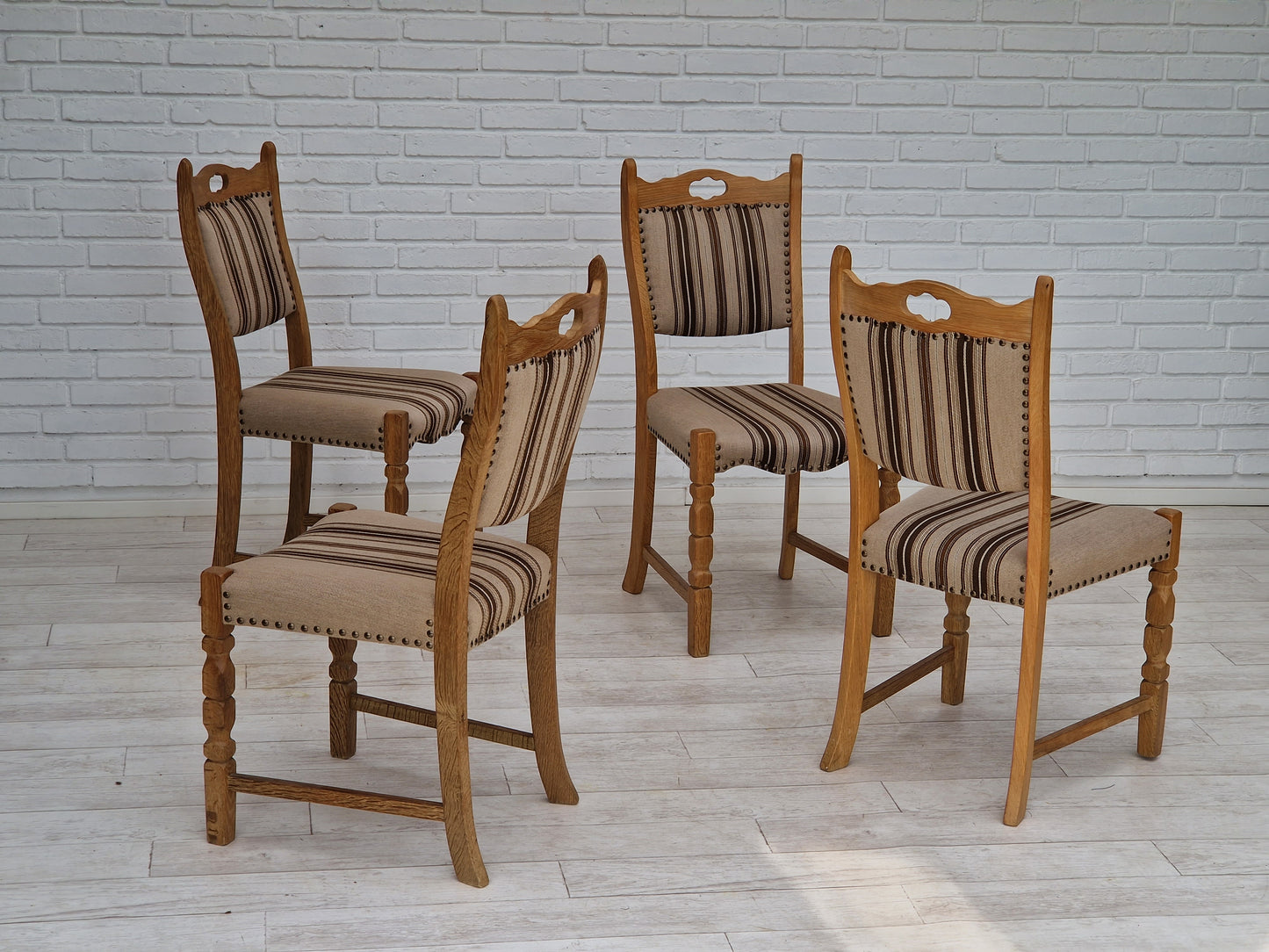 1970s, Danish design, dinning set of table and four chairs, oak wood, wool.