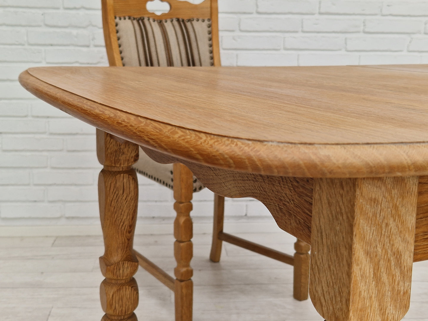 1970s, Danish design, dinning set of table and four chairs, oak wood, wool.