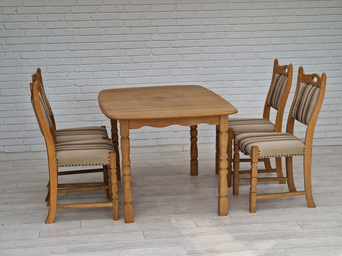 1970s, Danish design, dinning set of table and four chairs, oak wood, wool.