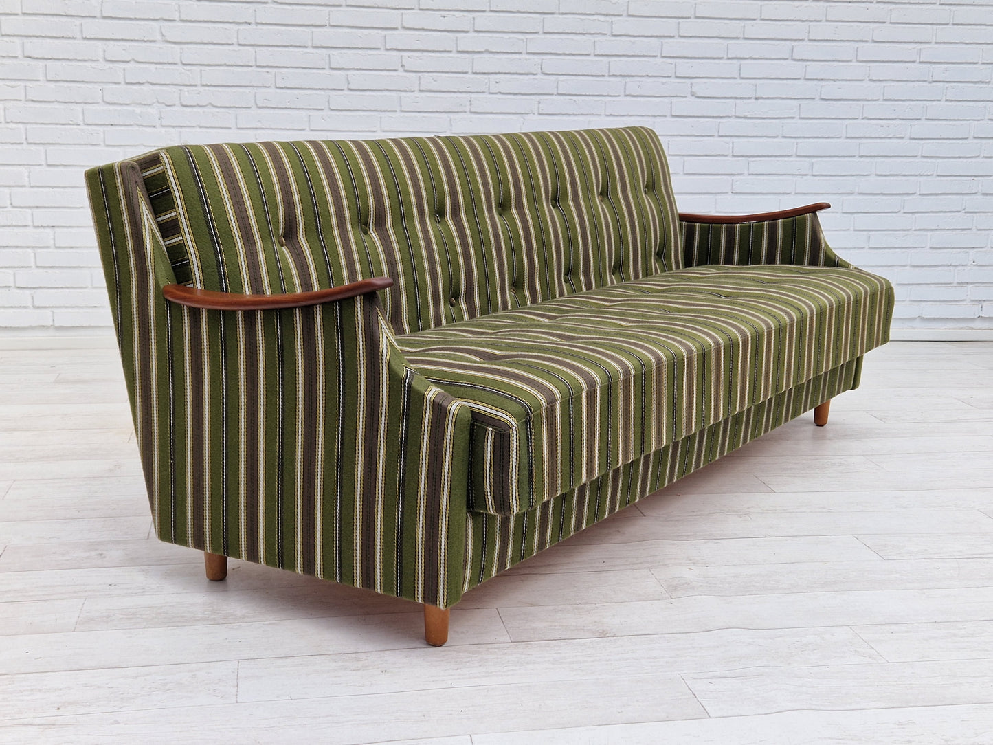 1960s, Danish 3 seater folded sleeping sofa, original very good condition.