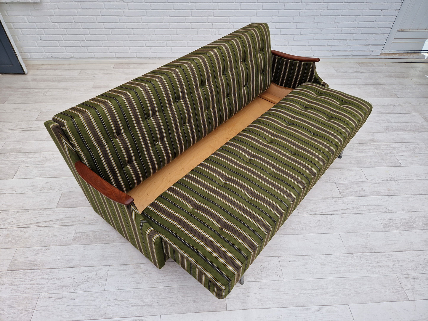 1960s, Danish 3 seater folded sleeping sofa, original very good condition.