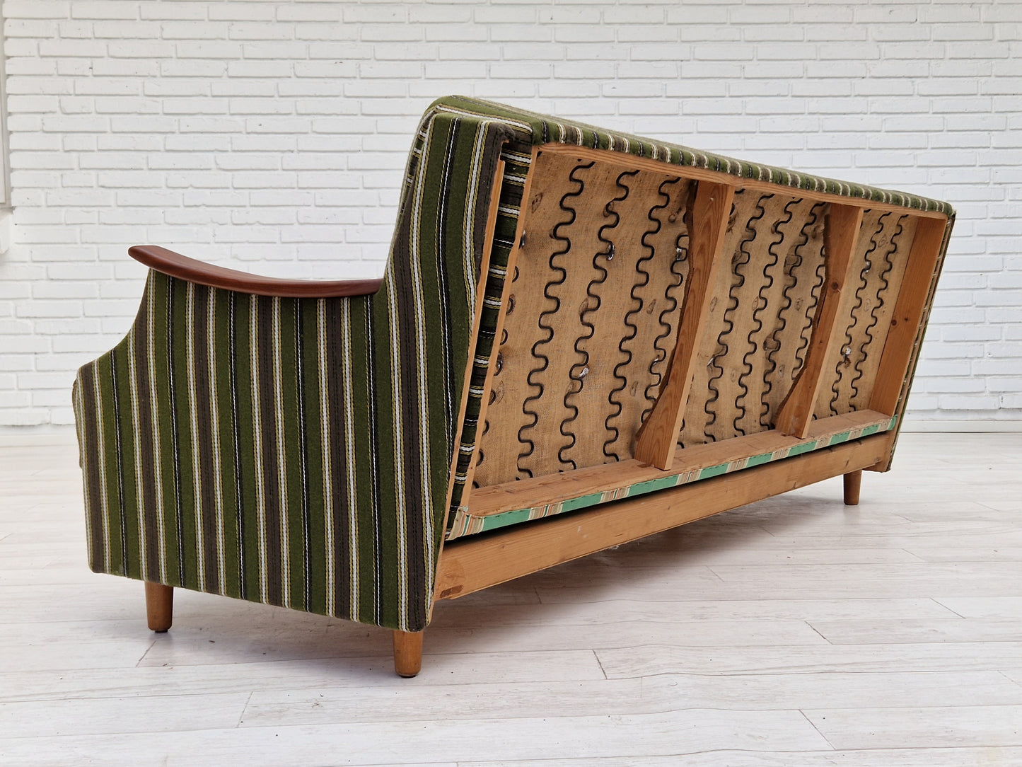 1960s, Danish 3 seater folded sleeping sofa, original very good condition.