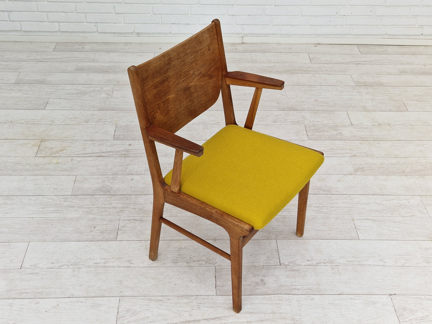 1960s, Danish design, restored armchair, Kvadrat wool, oak wood.