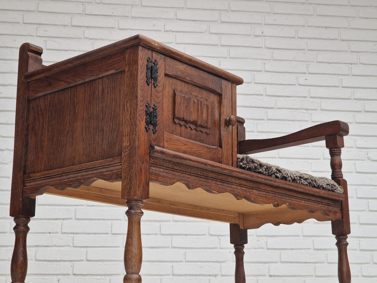 1950s, Scandinavian design, seater dresser, oak wood, sheepskin.