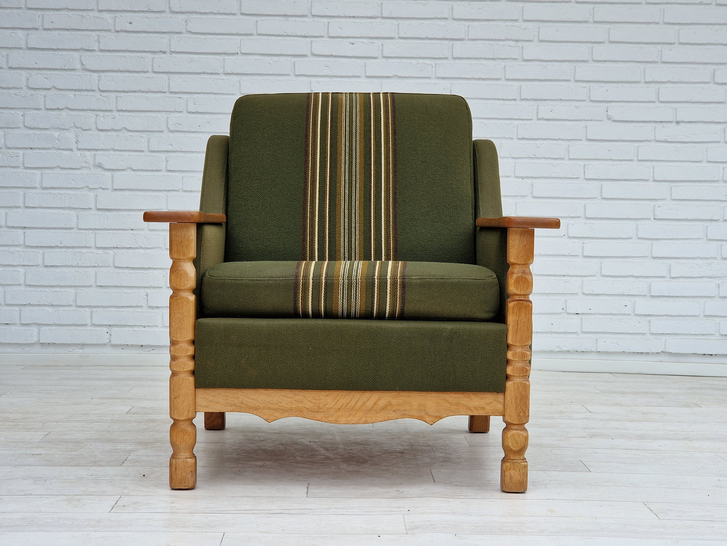 1970s, Danish design, lounge chair in green furniture wool, oak wood.