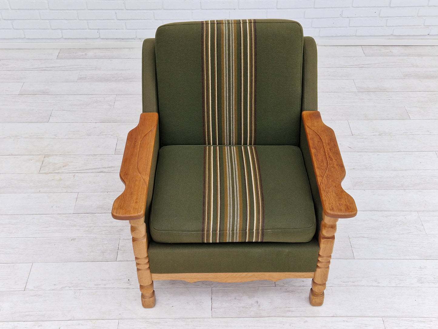 1970s, Danish design, lounge chair in green furniture wool, oak wood.