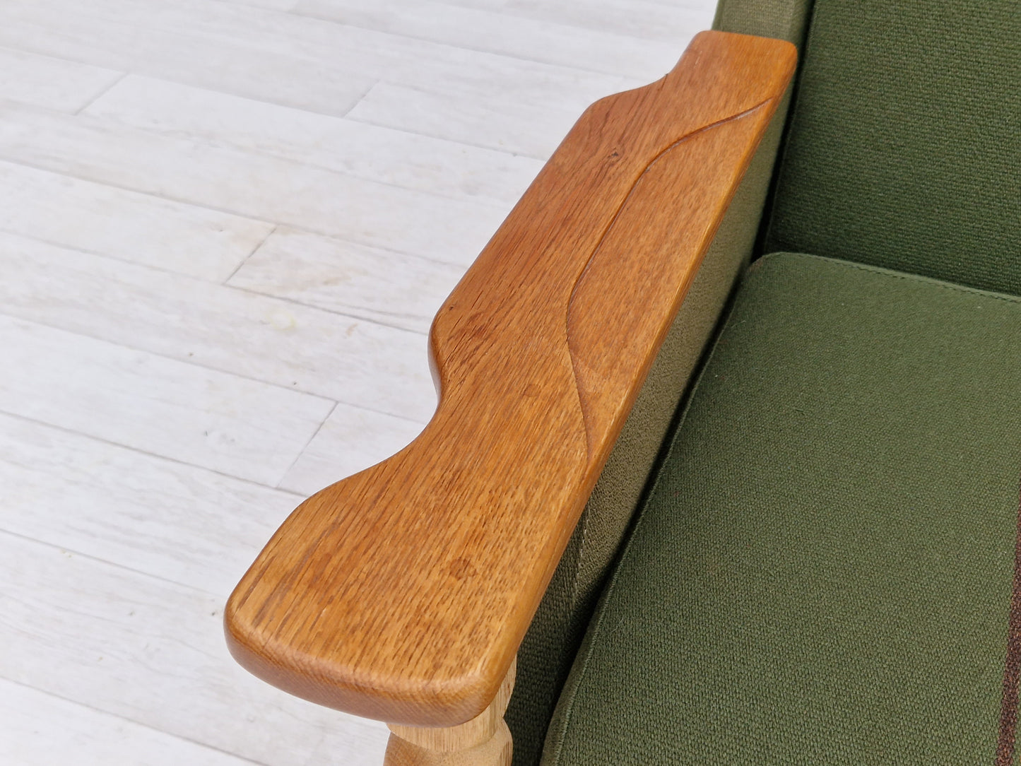 1970s, Danish design, lounge chair in green furniture wool, oak wood.