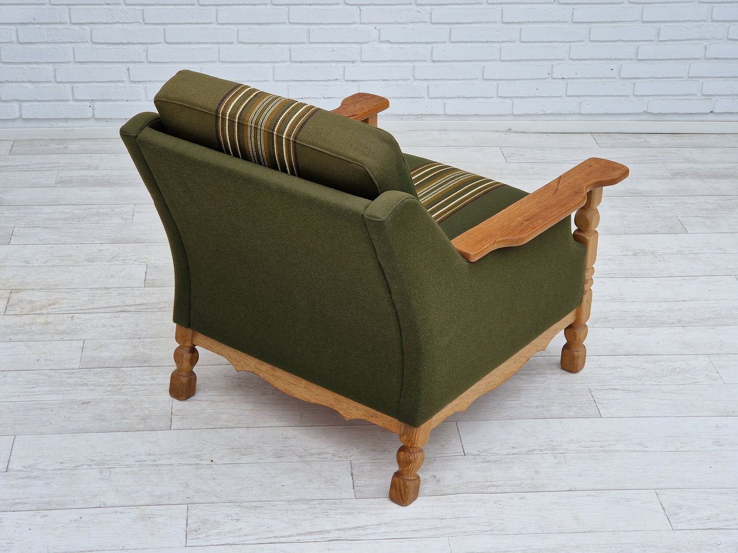 1970s, Danish design, lounge chair in green furniture wool, oak wood.