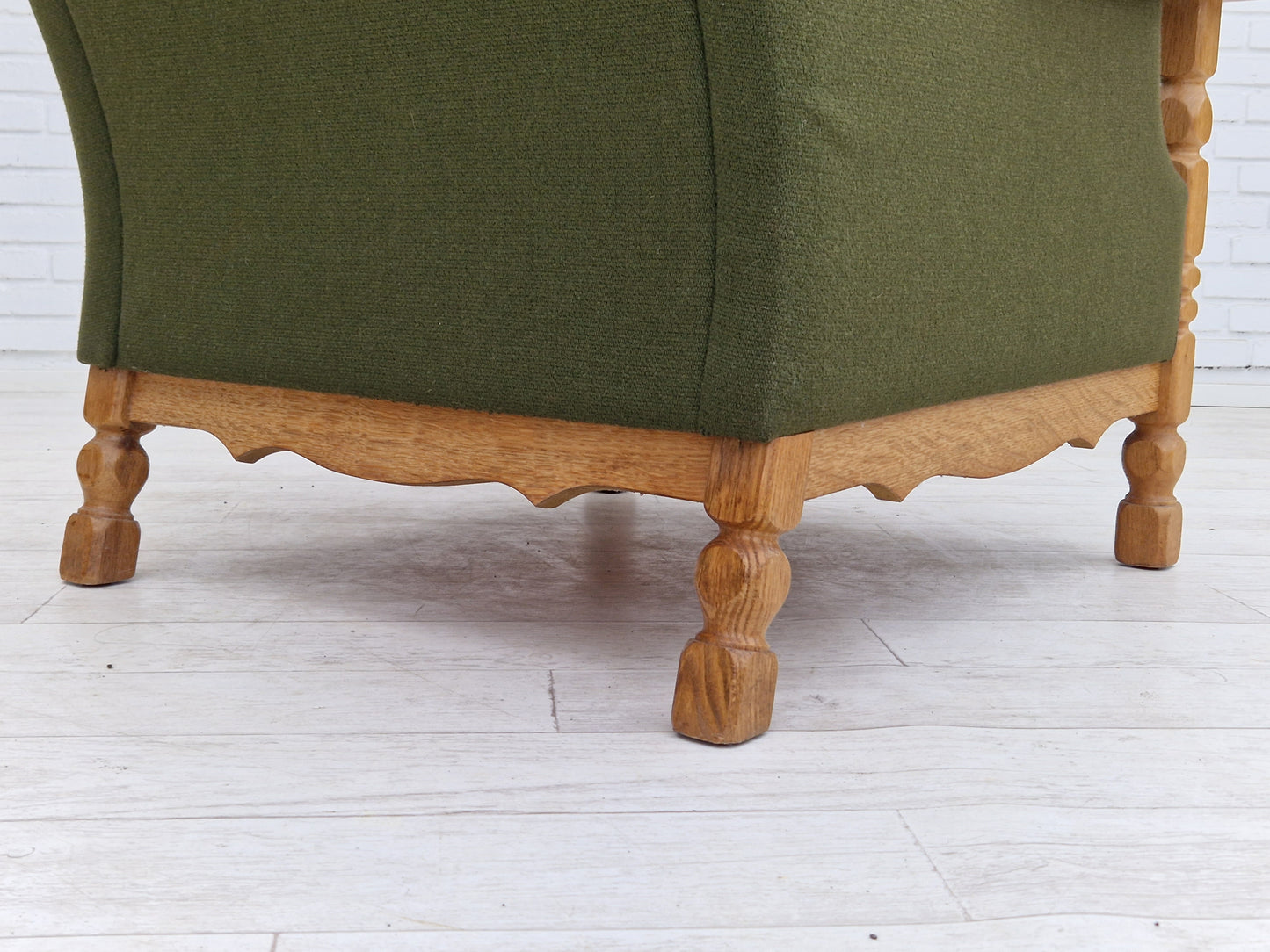 1970s, Danish design, lounge chair in green furniture wool, oak wood.