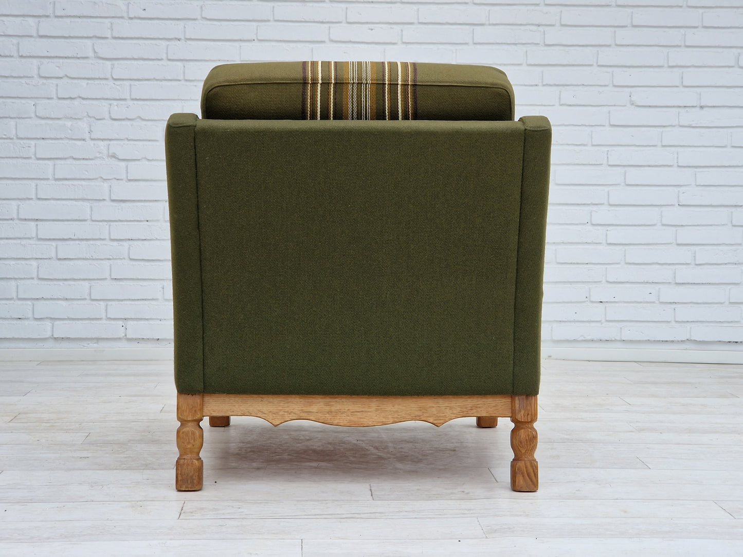 1970s, Danish design, lounge chair in green furniture wool, oak wood.