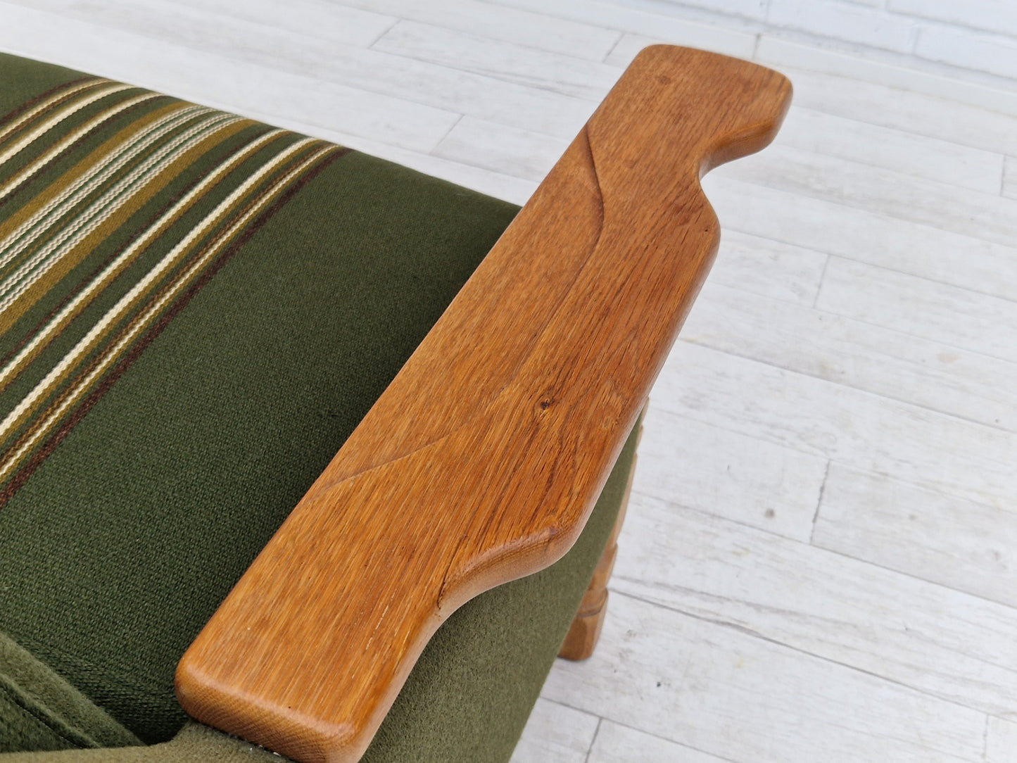 1970s, Danish design, lounge chair in green furniture wool, oak wood.