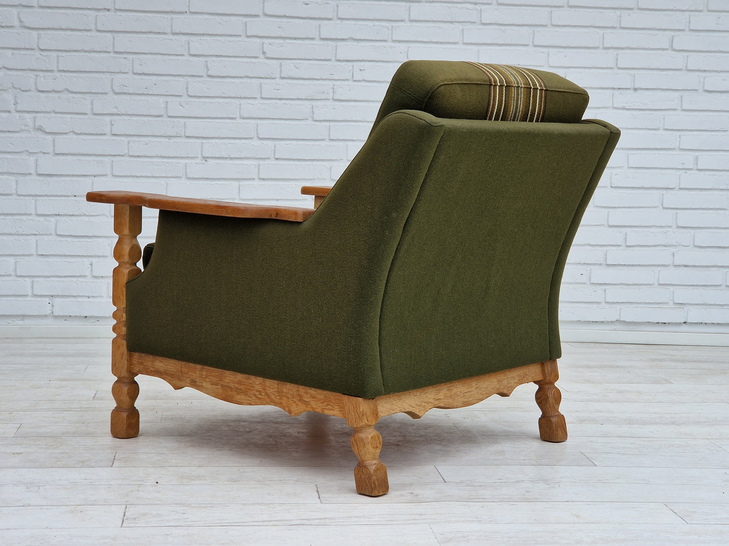 1970s, Danish design, lounge chair in green furniture wool, oak wood.