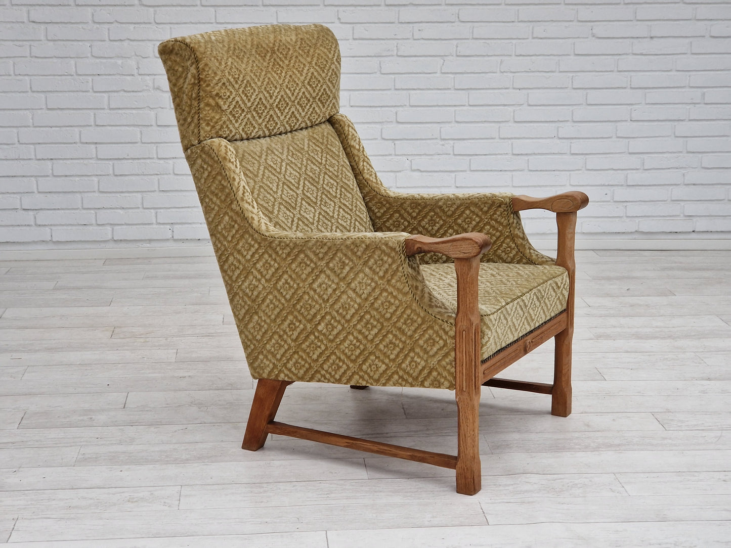 1960s, Danish design, highback armchair, furniture fabric, oak wood.