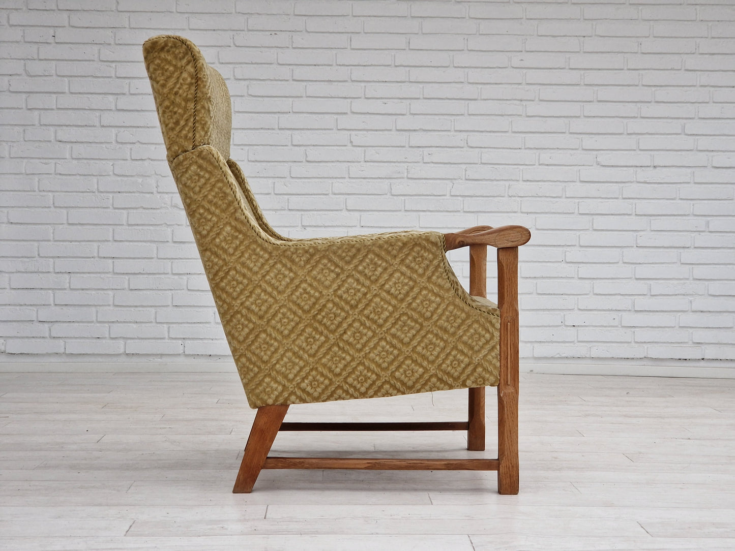 1960s, Danish design, highback armchair, furniture fabric, oak wood.