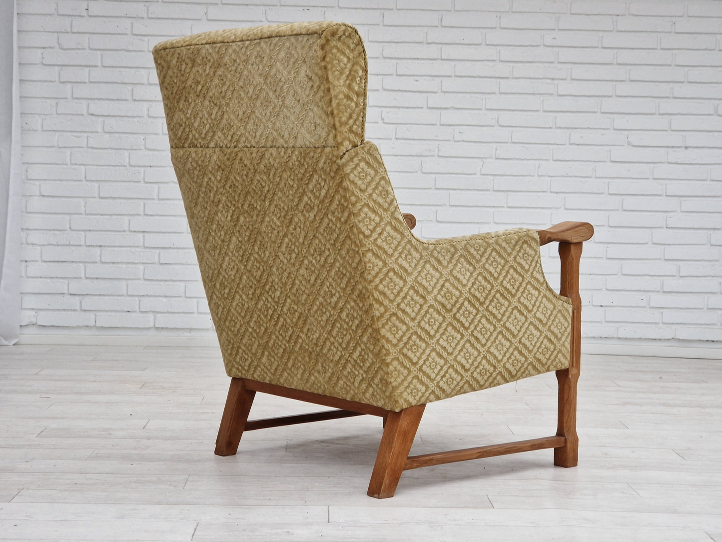 1960s, Danish design, highback armchair, furniture fabric, oak wood.