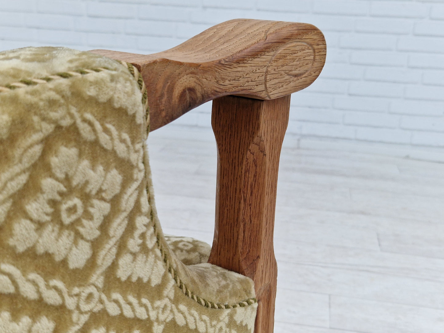 1960s, Danish design, highback armchair, furniture fabric, oak wood.