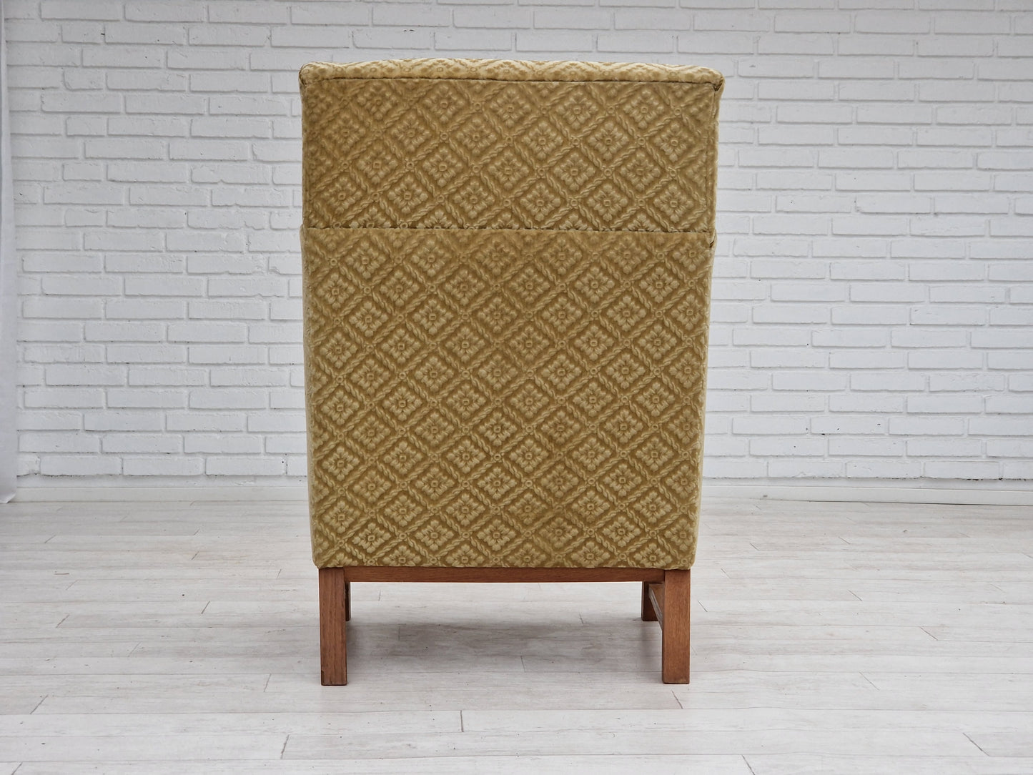 1960s, Danish design, highback armchair, furniture fabric, oak wood.