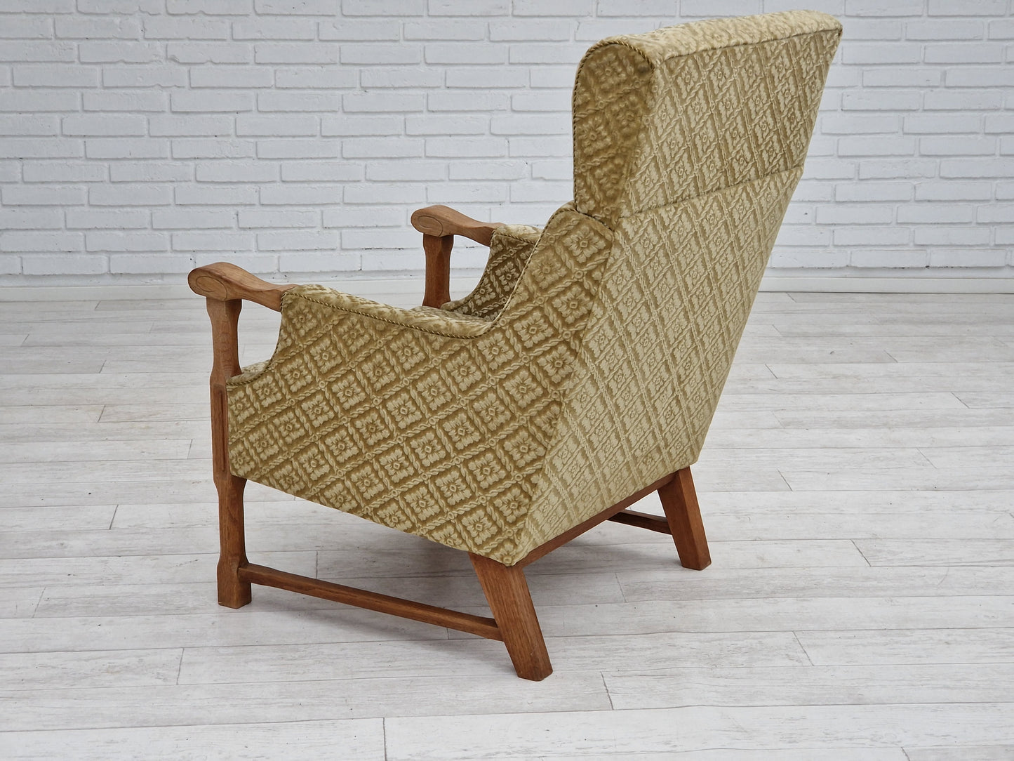 1960s, Danish design, highback armchair, furniture fabric, oak wood.