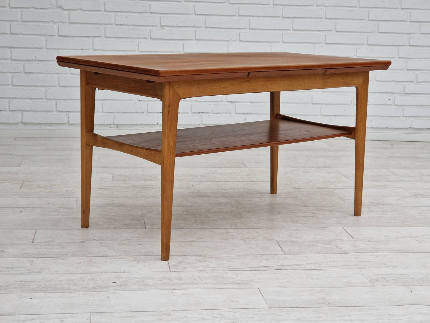 1970s, Danish design, folding sofa table, teak wood and oak wood.