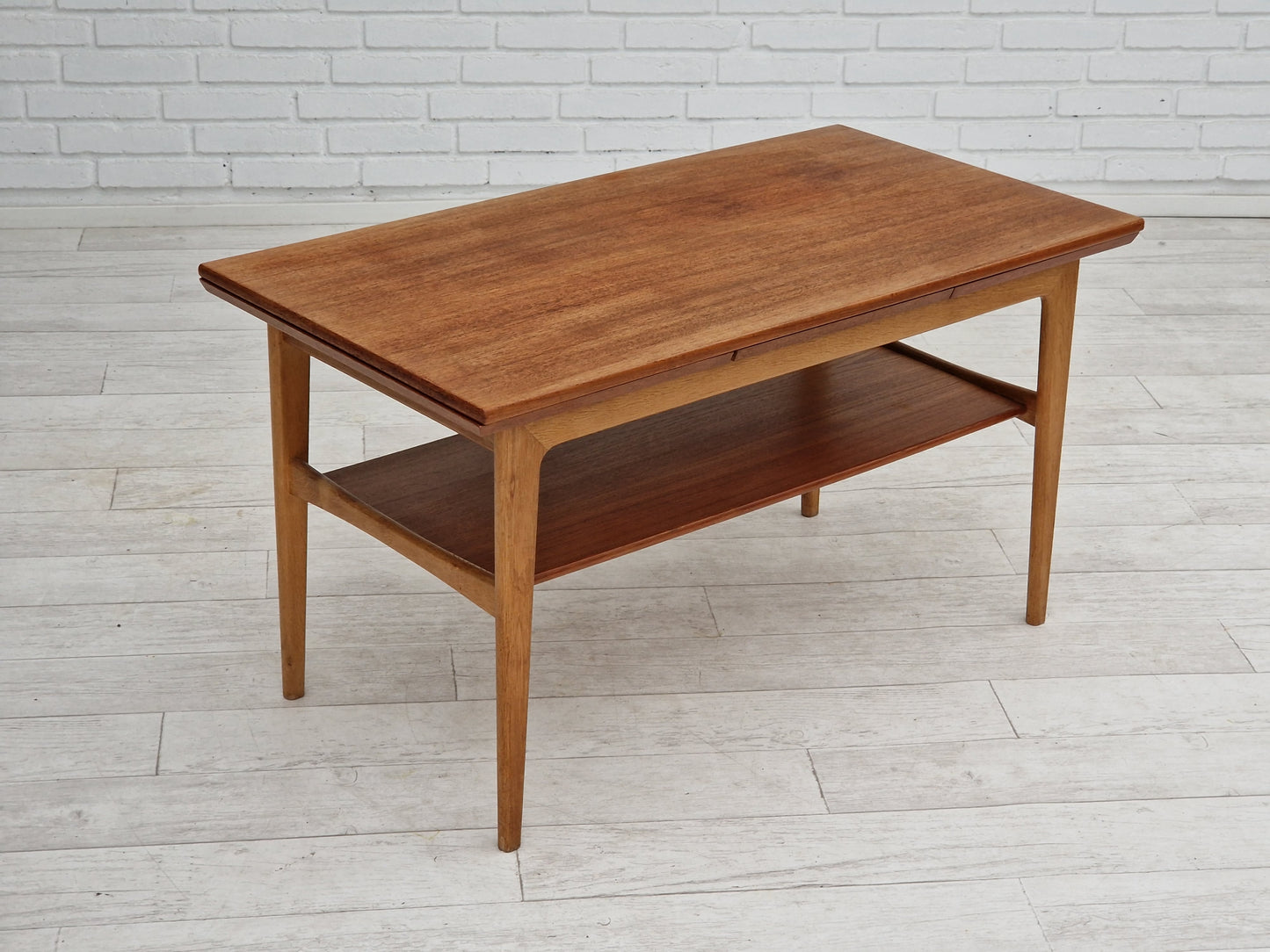 1970s, Danish design, folding sofa table, teak wood and oak wood.