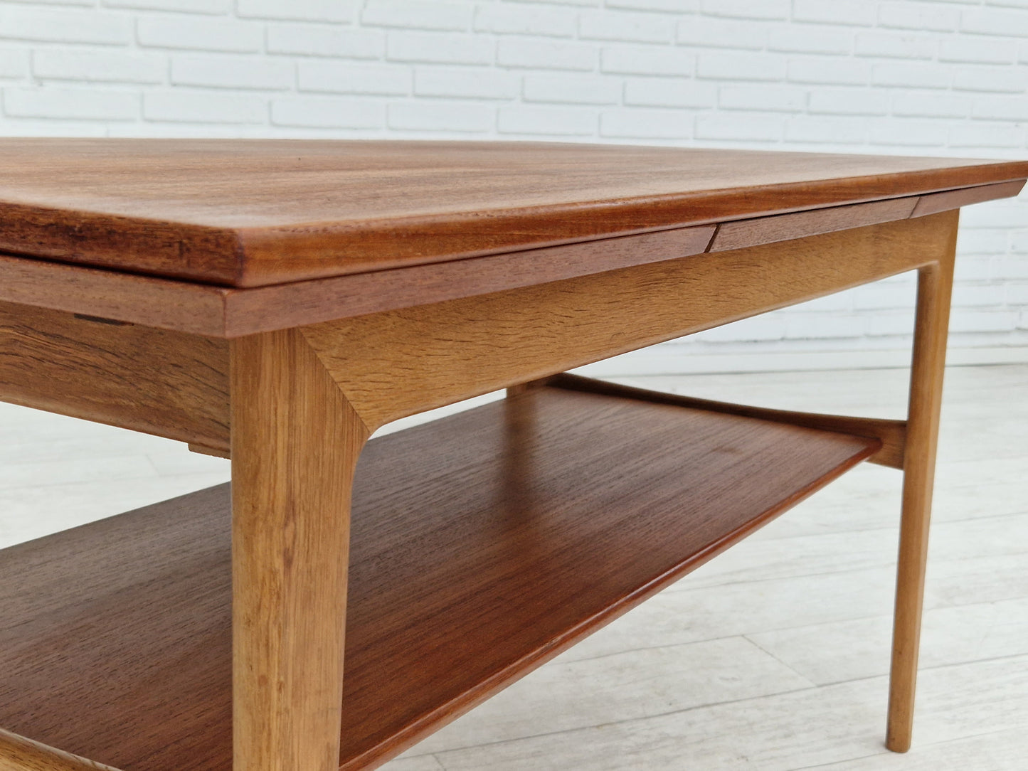 1970s, Danish design, folding sofa table, teak wood and oak wood.