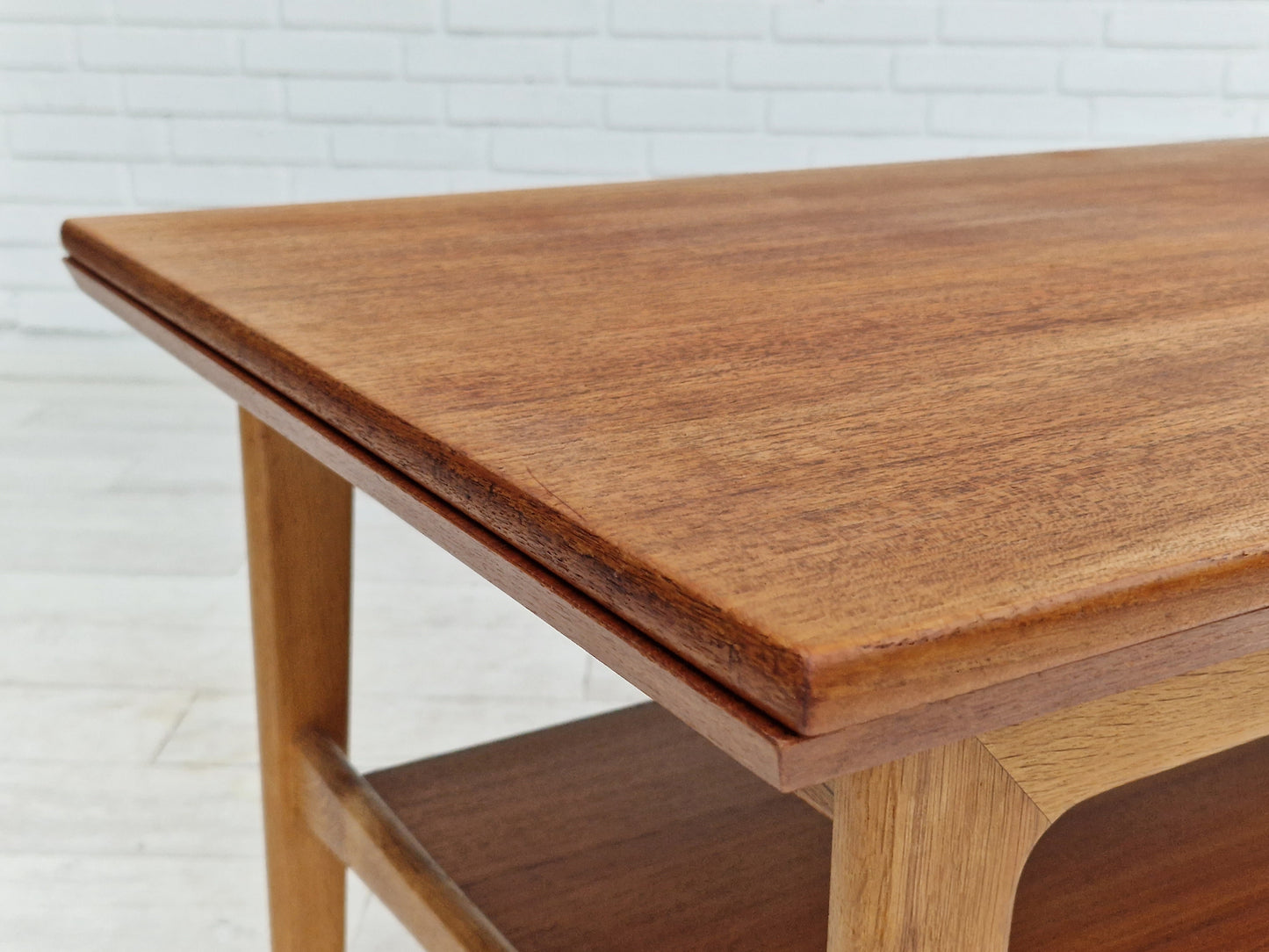 1970s, Danish design, folding sofa table, teak wood and oak wood.