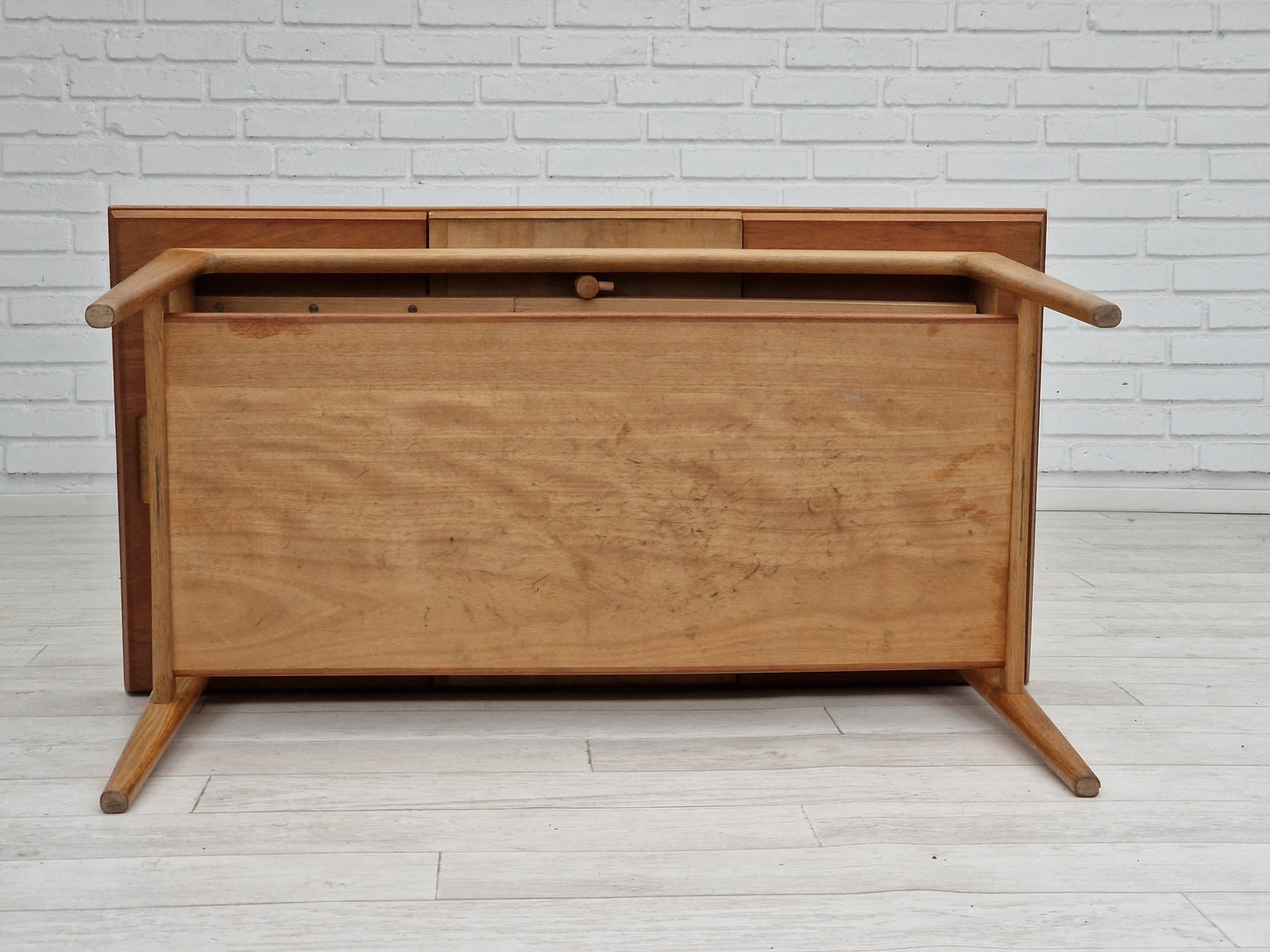 1970s, Danish design, folding sofa table, teak wood and oak wood.