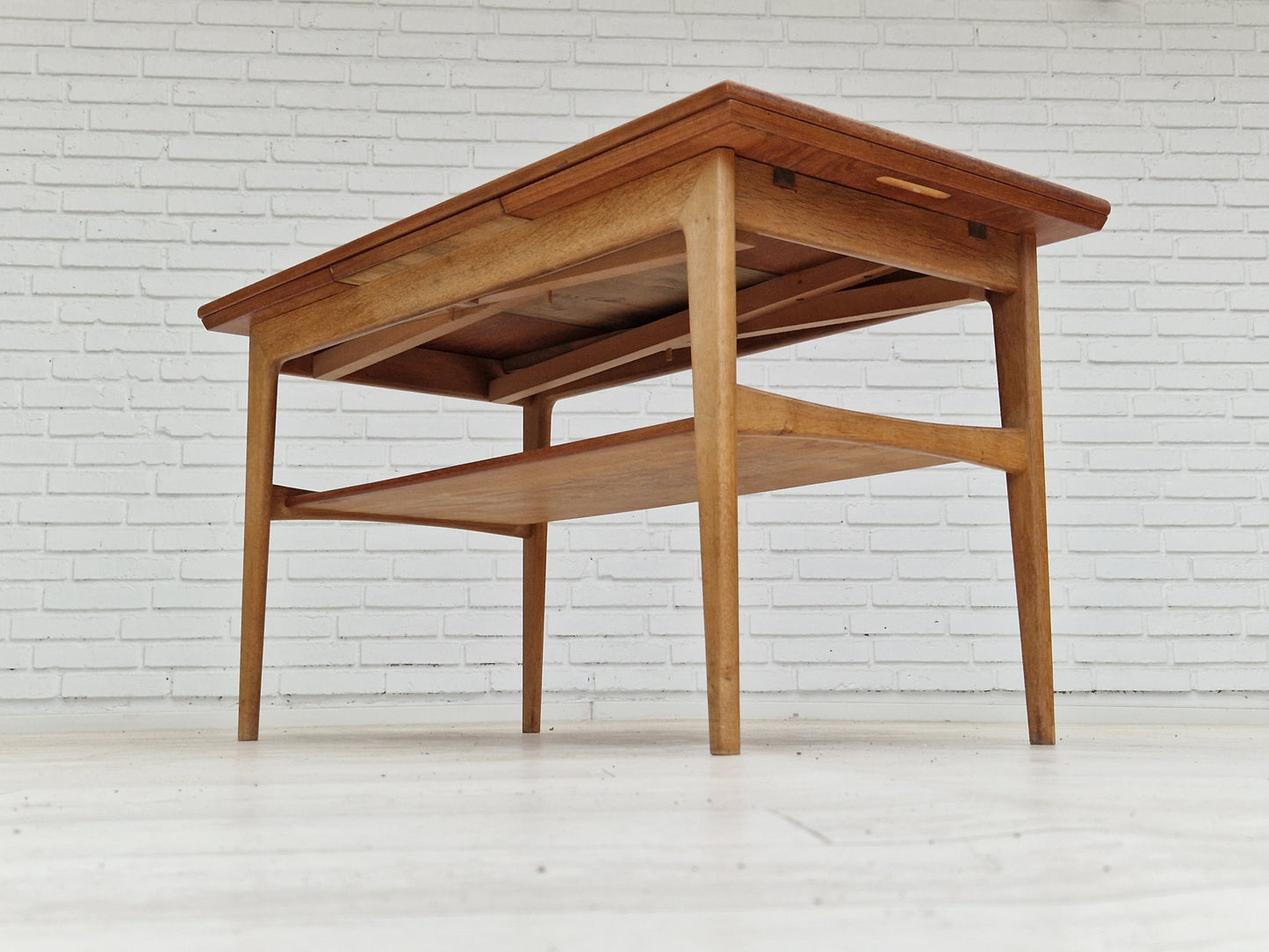 1970s, Danish design, folding sofa table, teak wood and oak wood.