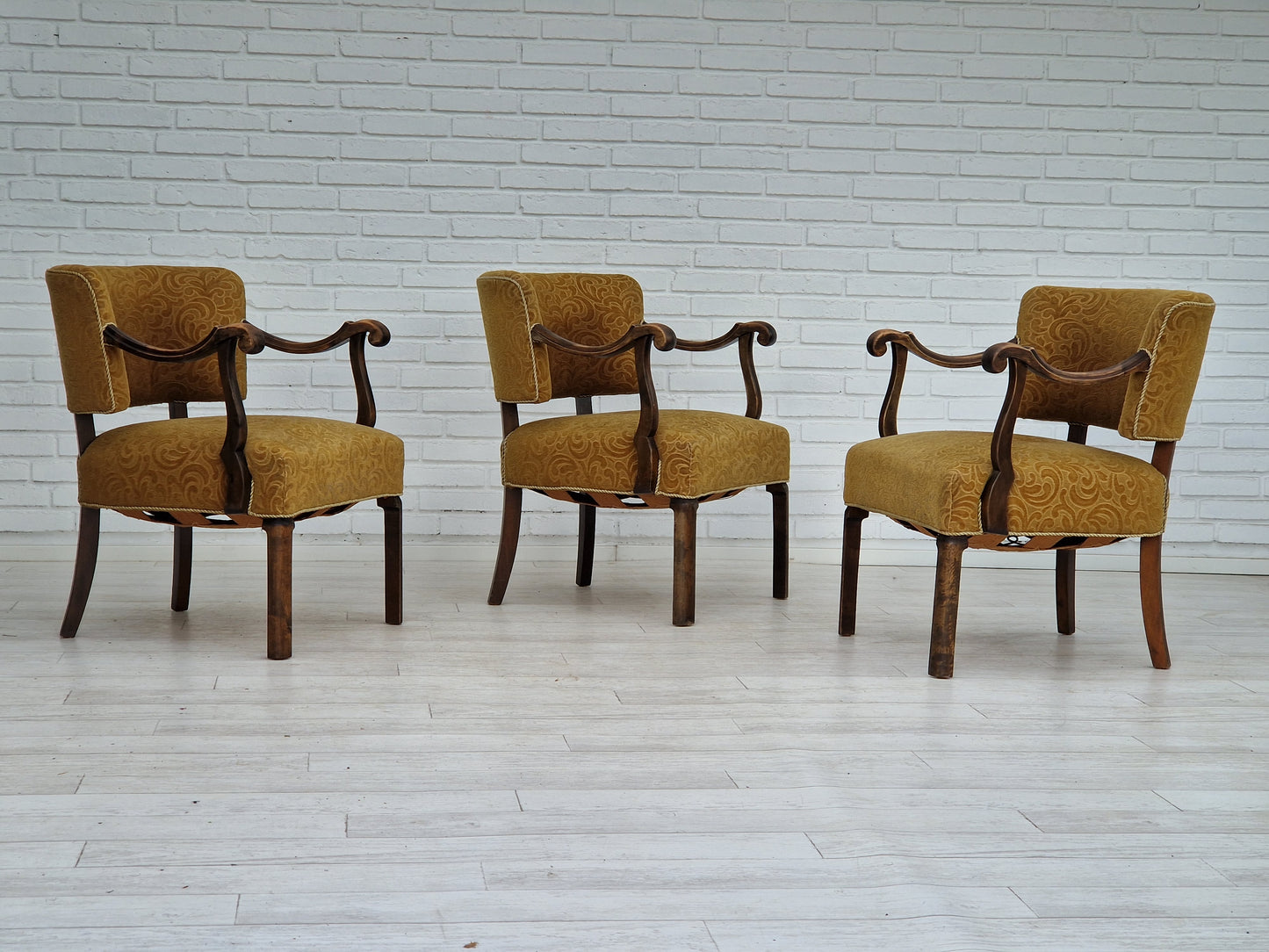 1930s, Scandinavian design, armchair in green furniture fabric, ash wood, original very good condition.