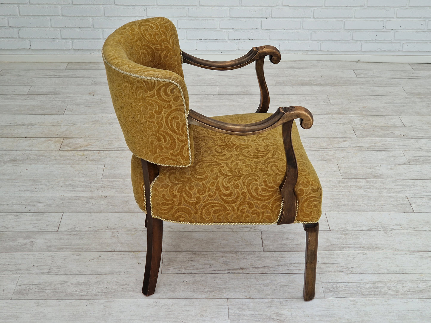 1930s, Scandinavian design, armchair in green furniture fabric, ash wood, original very good condition.