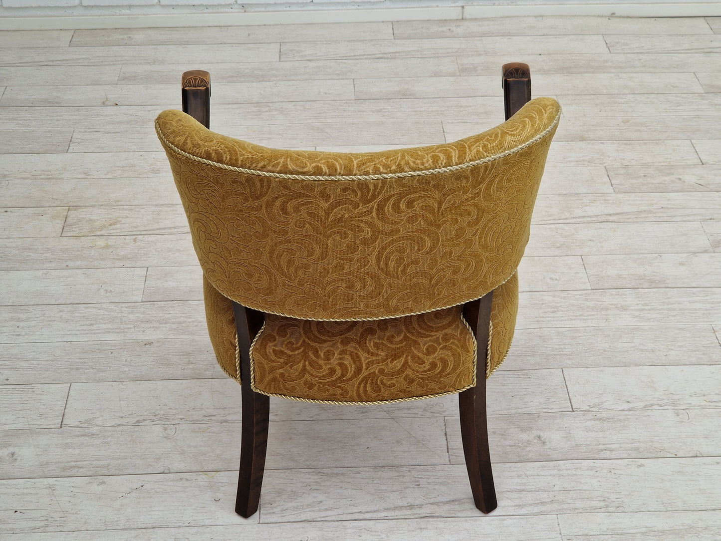 1930s, Scandinavian design, armchair in green furniture fabric, ash wood, original very good condition.