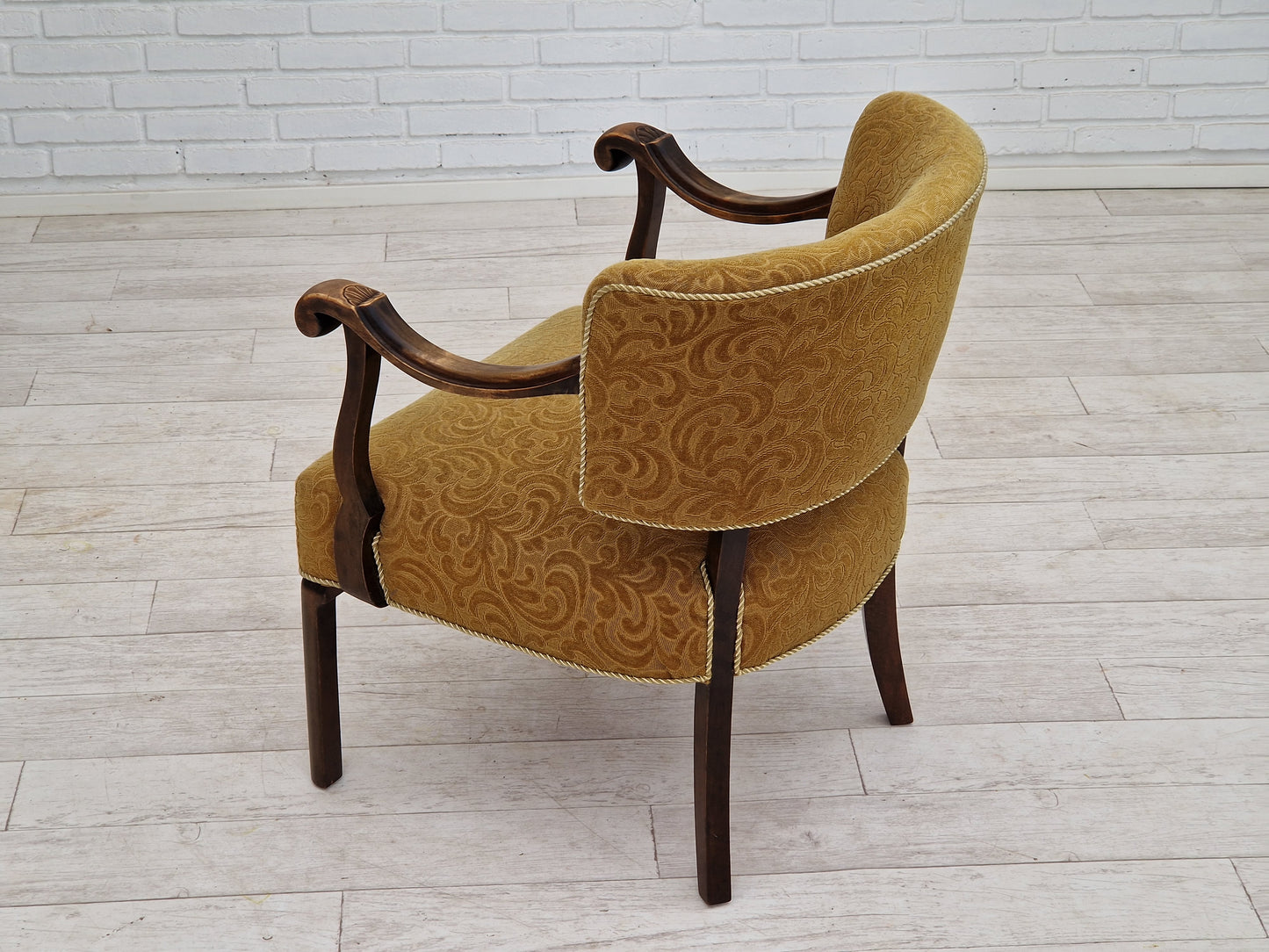 1930s, Scandinavian design, armchair in green furniture fabric, ash wood, original very good condition.