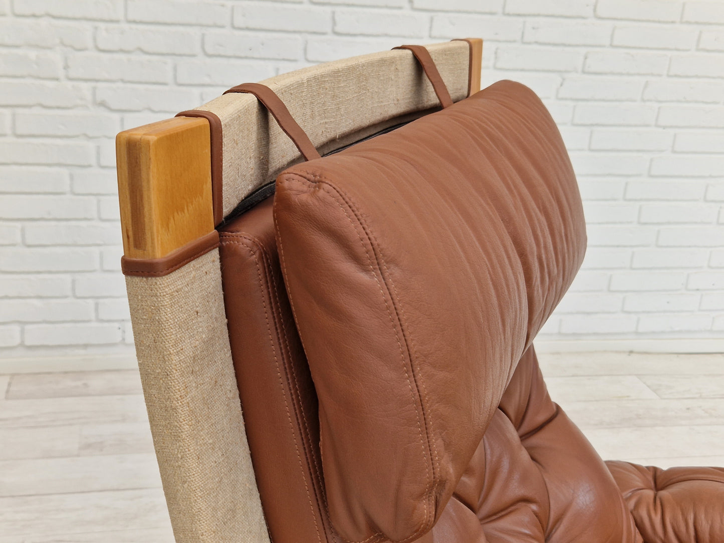 1970-80s, Danish design by Jeki Møbler, armchair in leather, beech bent wood.