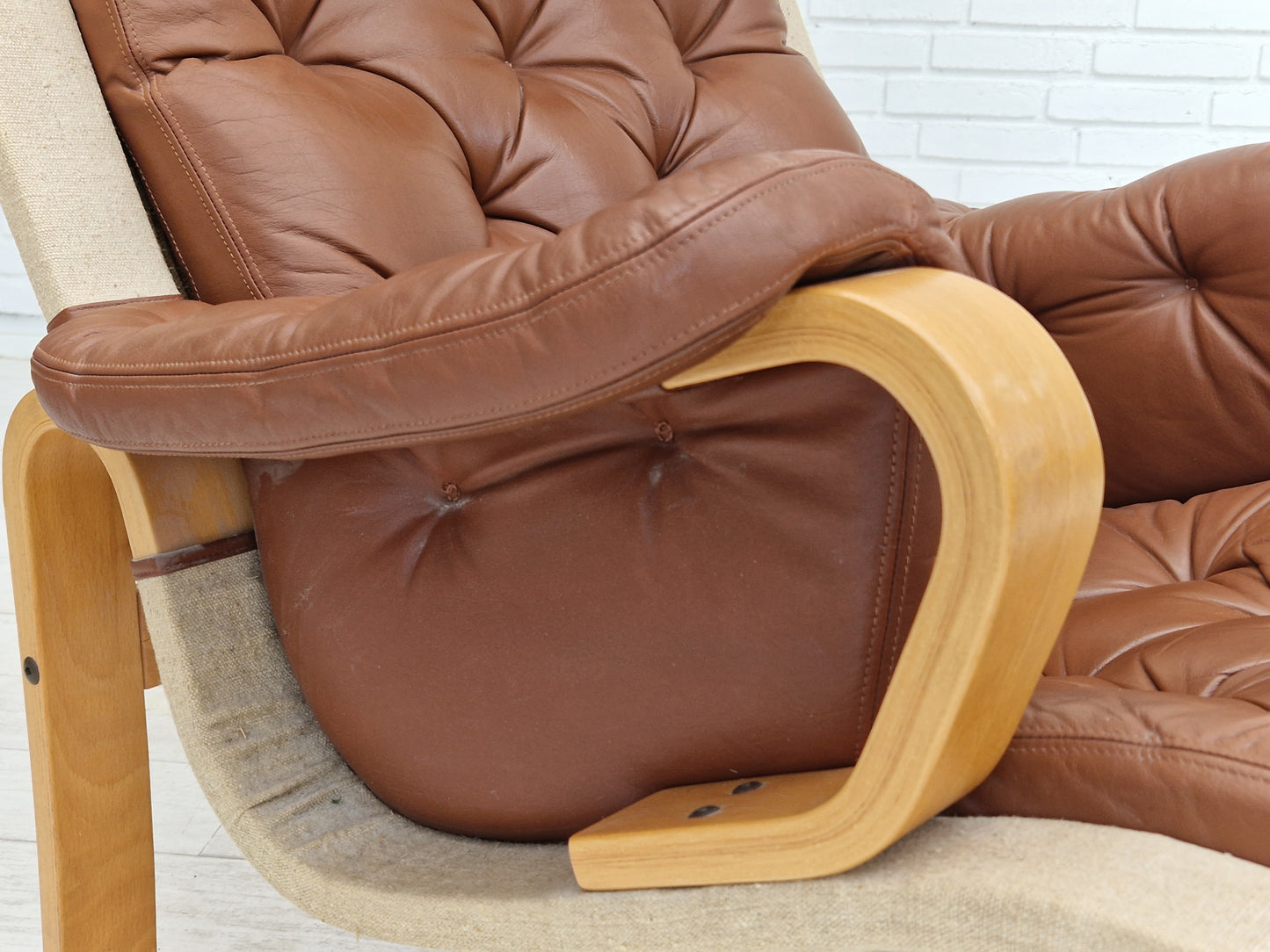 1970-80s, Danish design by Jeki Møbler, armchair in leather, beech bent wood.